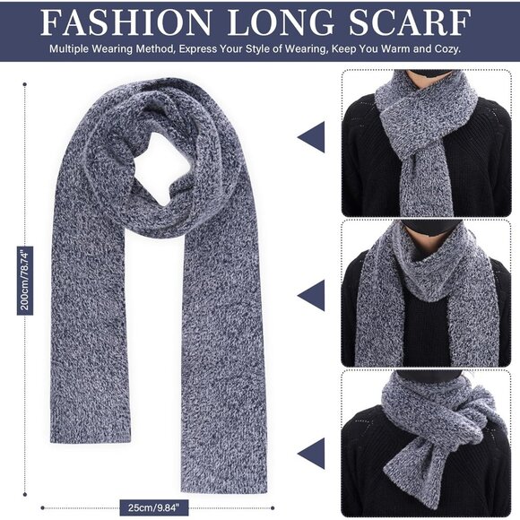 Women's Dark Blue Warm Knit Beanie Hat Touchscreen Gloves Long Neck Scarf Set - Picture 5 of 7